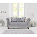 Milano Chesterfield Grey Plush Fabric Two Seater Sofa Exudes Modern Luxury With Raditional Buttoning