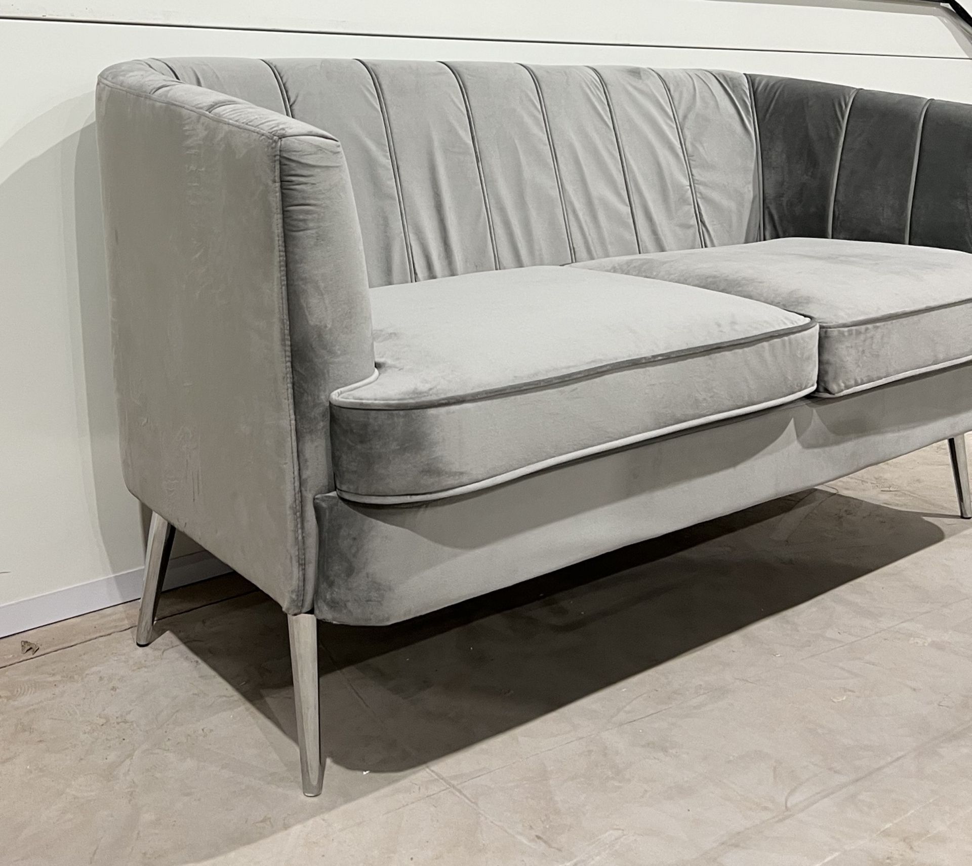 Lulu Sofa In Grey Velvet With Silver Metal Legs Reminiscent Of An Exotic Seashell. Exceptionally - Image 4 of 4