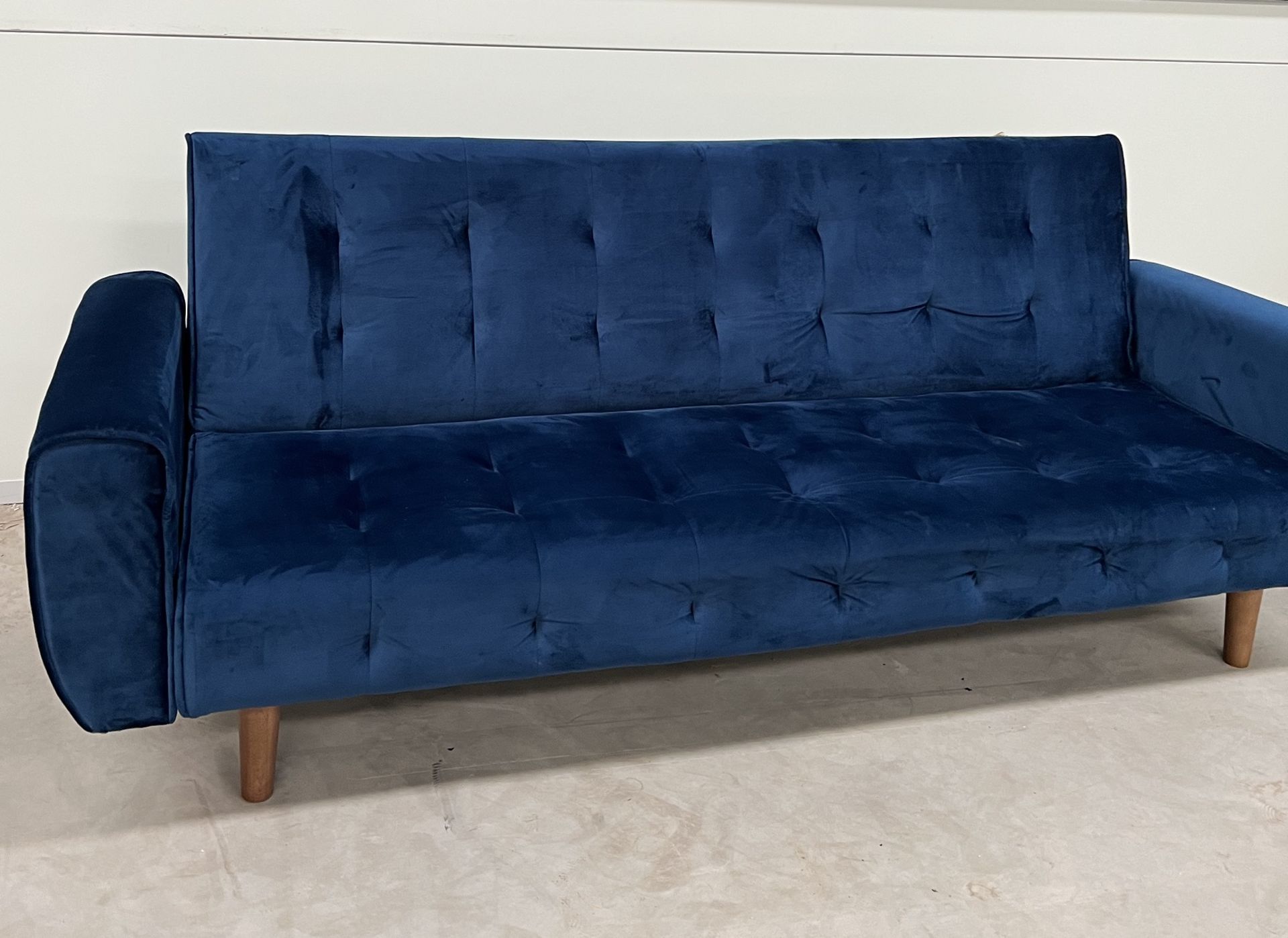 Vanessa Sofa Bed In Blue Velvet Combining Style And Comfort, Generously Padded, With A Buttoned - Image 2 of 3