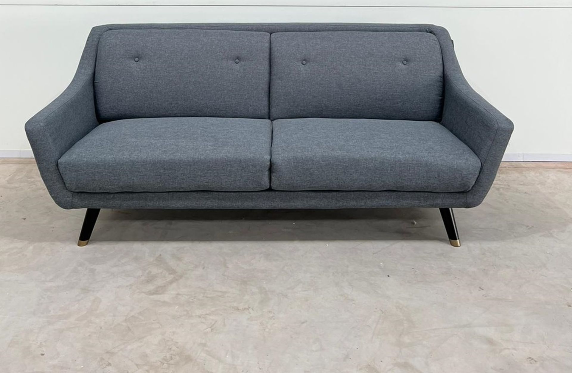 Lance Three Seater Sofa In Grey Linen Legs Finished In Dark Oak With Gold Toned Tips This - Image 2 of 2