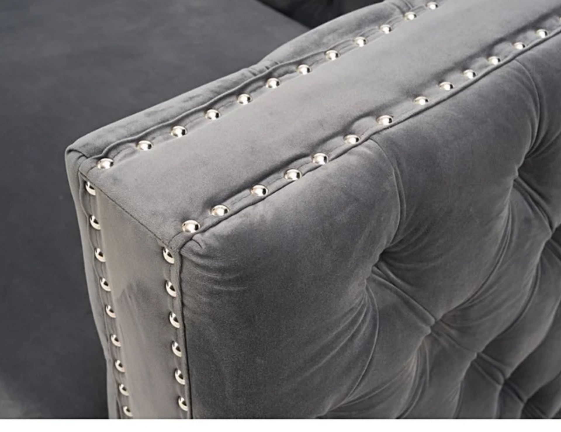 Mistral Grey Velvet Corner Sofa Offering Chesterfield-Inspired Looks And Luxurious Comfort, The - Image 2 of 3