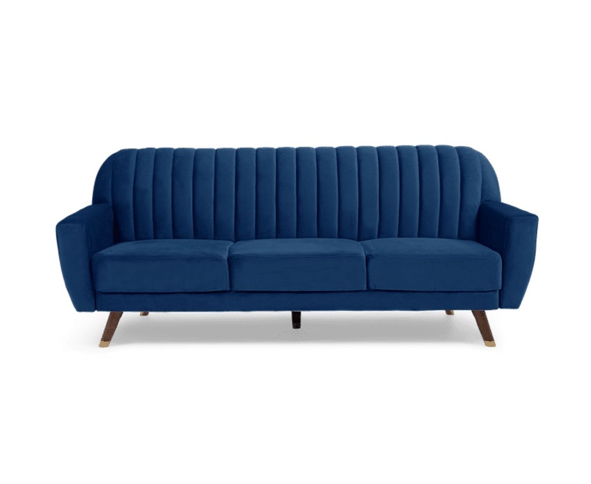Lucia Sofa Bed In Blue Velvet A Beautiful Curved Backrest And Contrasting Dark Wooden Legs - The - Image 2 of 3