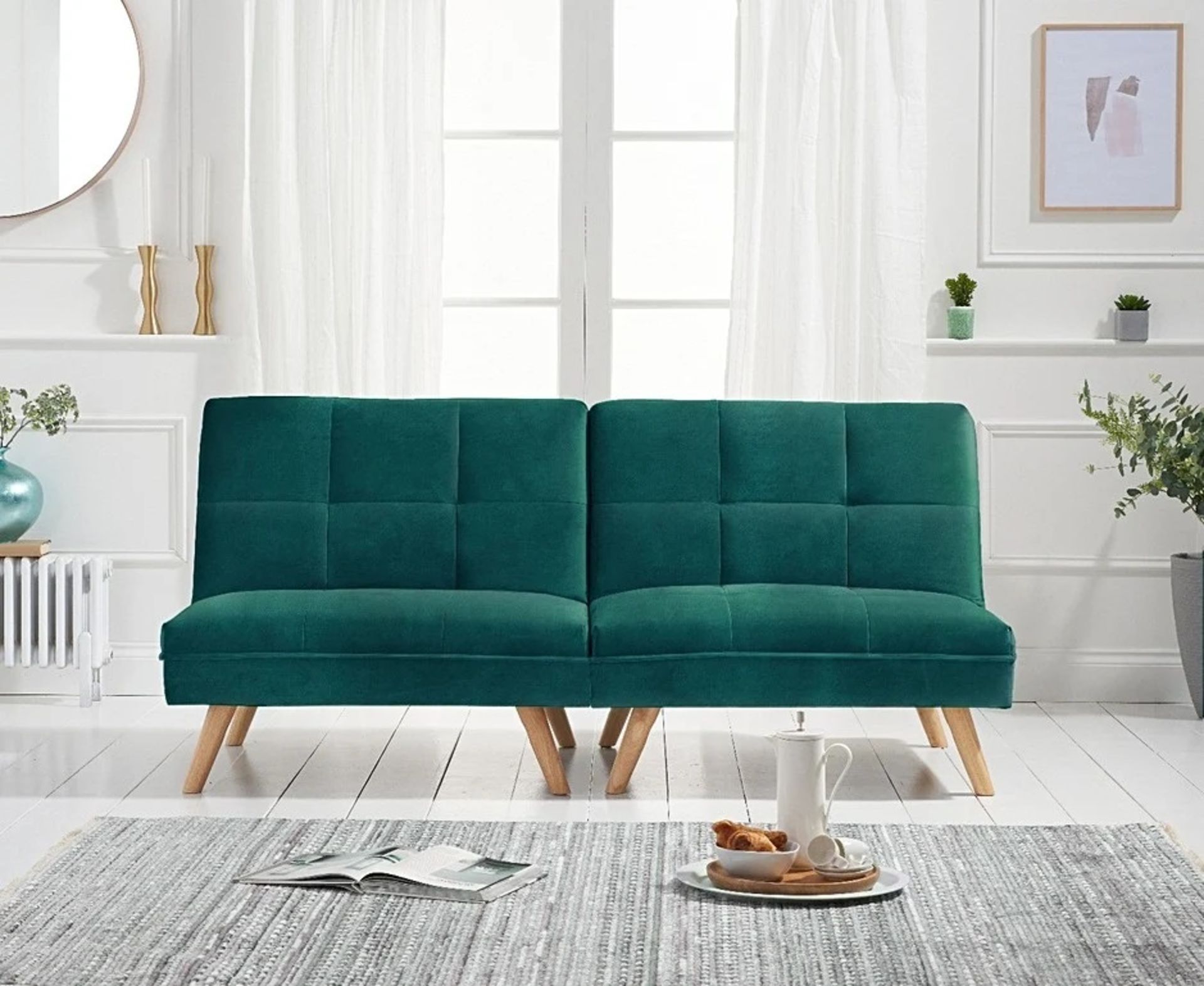 Ivy Green Velvet 3 Seater Fold Down Sofa Bed The Eye-Catching Ivy Sofa Bed Folds In A Number Of - Image 2 of 2