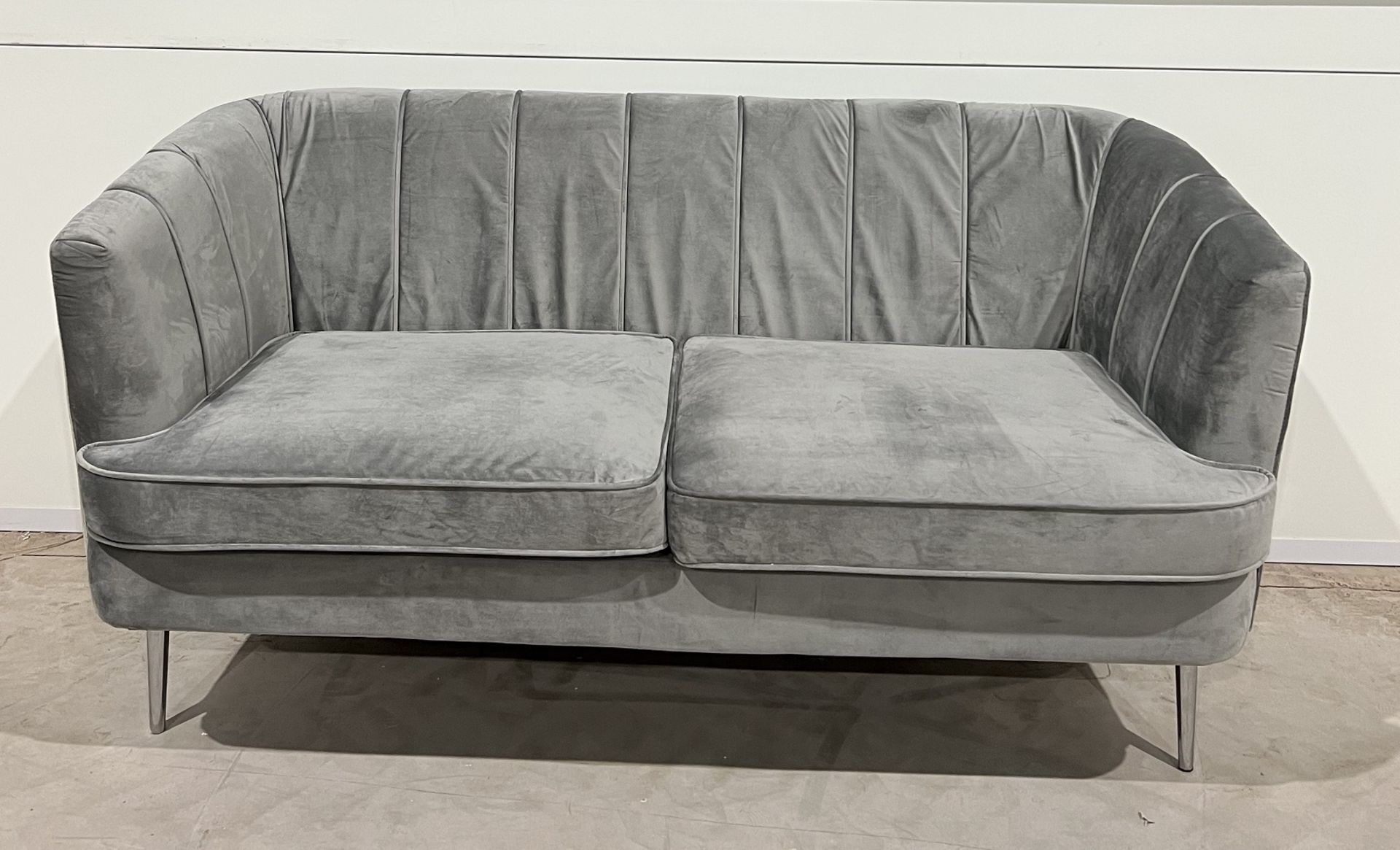 Lulu Sofa In Grey Velvet With Steel Silver Metal Legs Reminiscent Of An Exotic Seashell. - Image 2 of 3