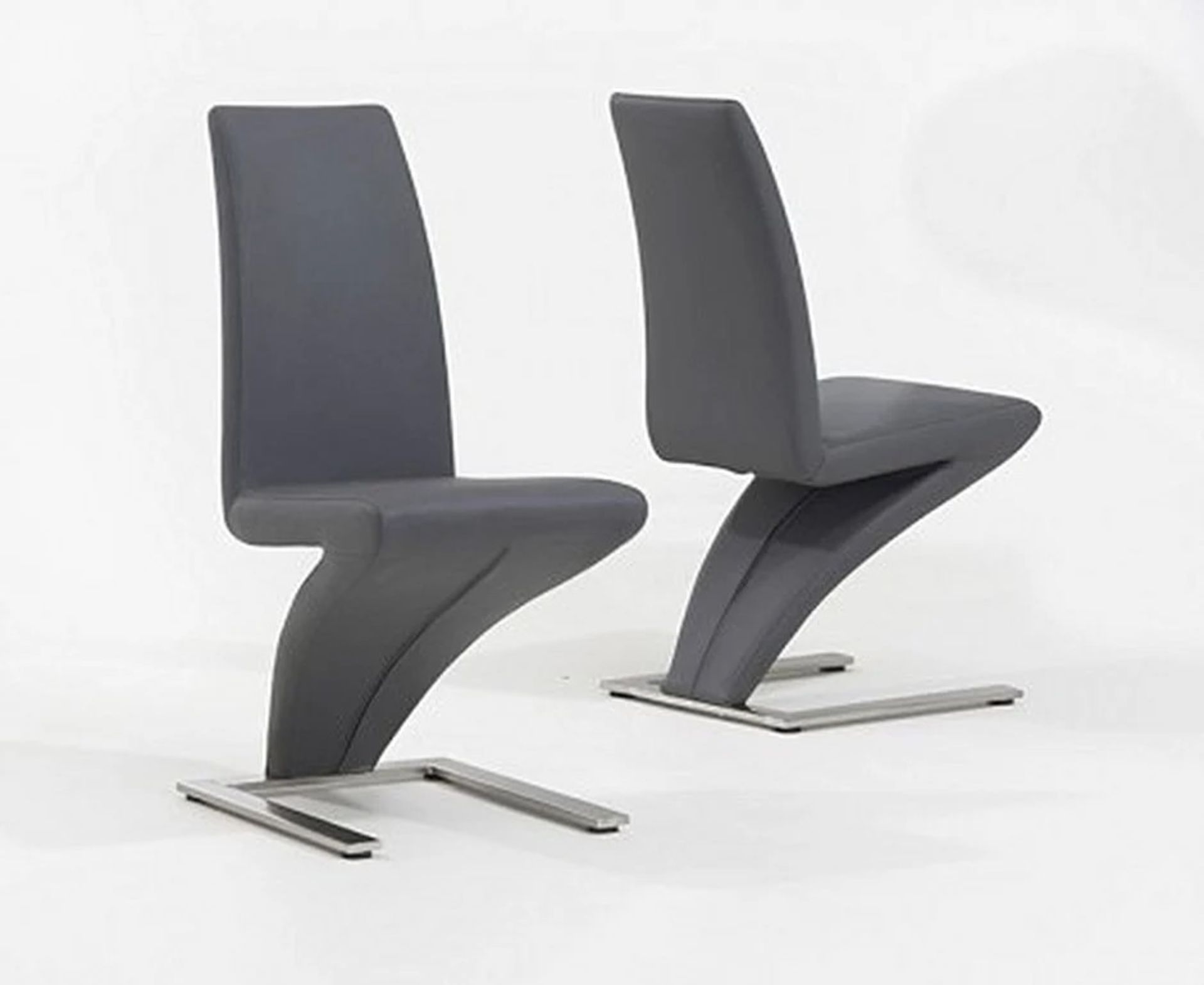 A set of 2 x Hampstead Z Grey Faux Leather Dining Chairs striking chrome and faux leather design