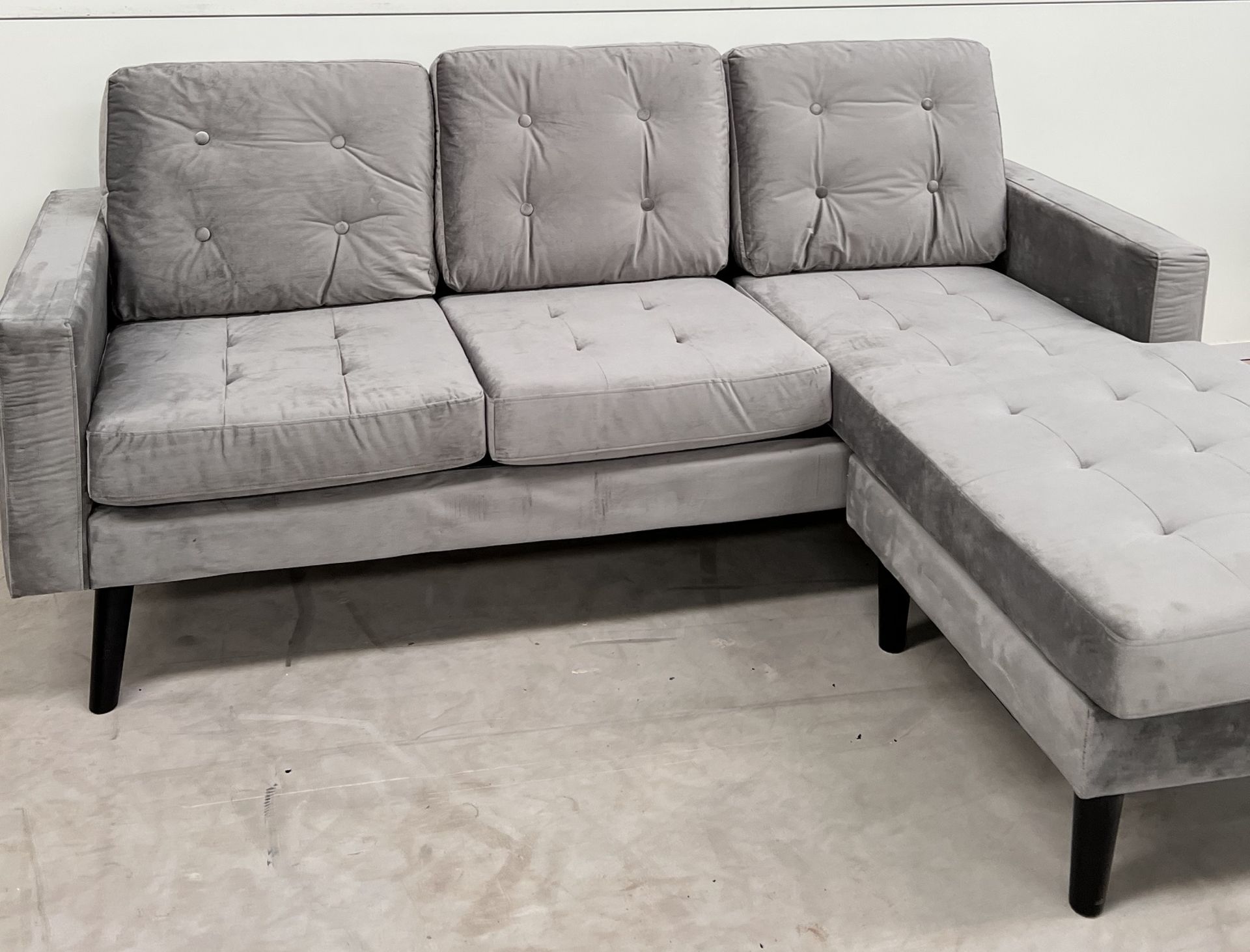 Luca Grey Velvet 3 Seater Reversible Corner Chaise Sofa With Generously Padded Back Cushions And - Image 2 of 3