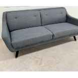 Lance Three Seater Sofa In Grey Linen Legs Finished In Dark Oak With Gold Toned Tips This