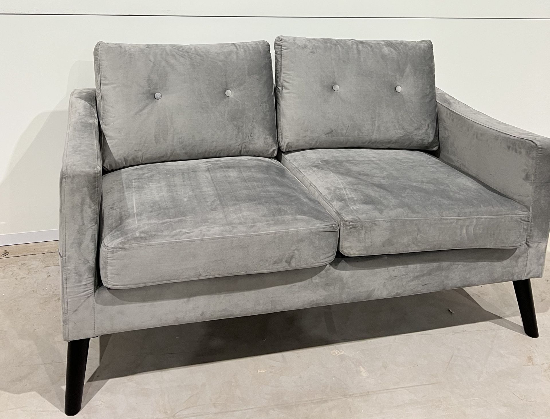 Carla Grey Velvet Two Seater Sofa . With High Back Cushions And Padded Armrests Paired With - Image 2 of 3