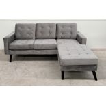 Luca Grey Velvet 3 Seater Reversible Corner Chaise Sofa With Generously Padded Back Cushions And