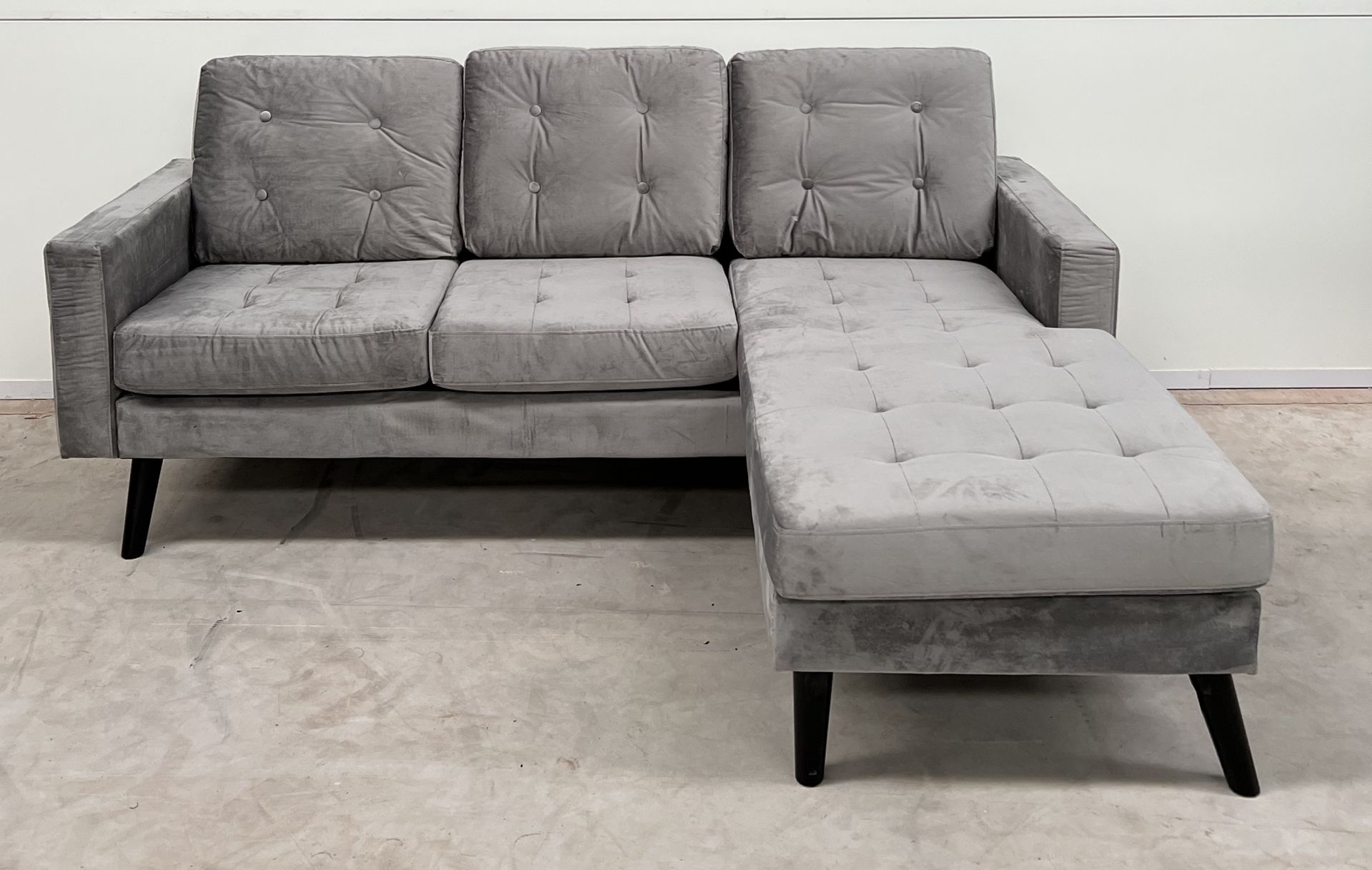 Luca Grey Velvet 3 Seater Reversible Corner Chaise Sofa With Generously Padded Back Cushions And