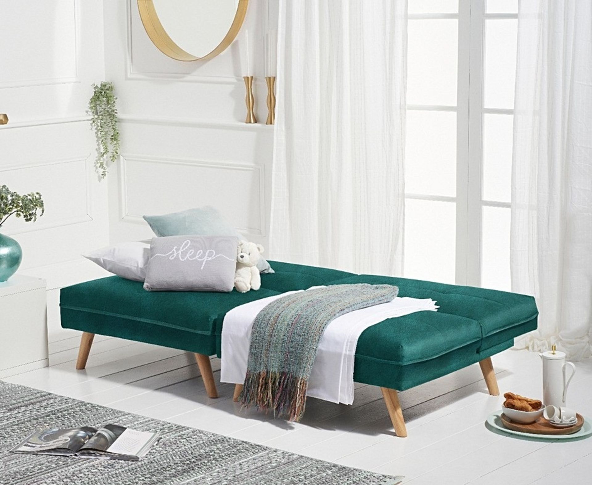 Ivy Green Velvet 3 Seater Fold Down Sofa Bed The Eye-Catching Ivy Sofa Bed Folds In A Number Of
