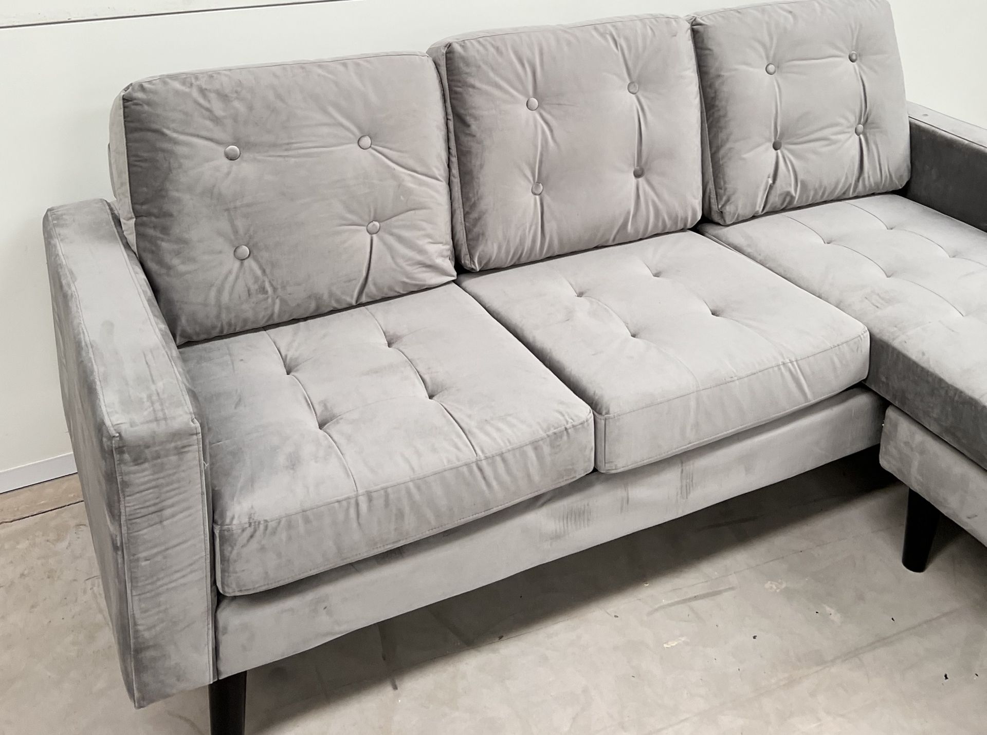 Luca Grey Velvet 3 Seater Reversible Corner Chaise Sofa With Generously Padded Back Cushions And - Image 3 of 3