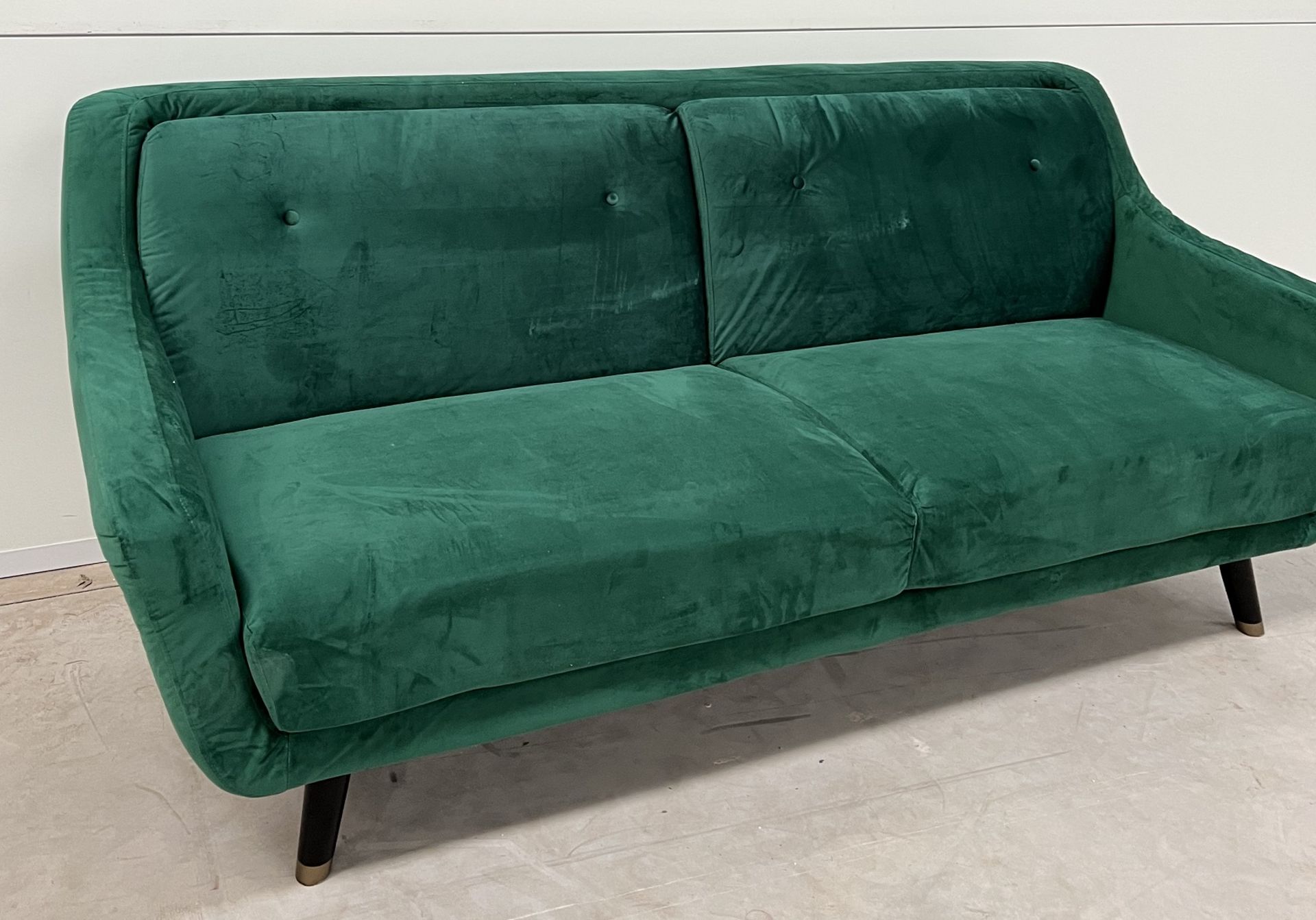 Lance Three Seater Sofa In Green Velvet Legs Finished In Black Legs This Welcoming Shape Is Hugged - Image 2 of 4