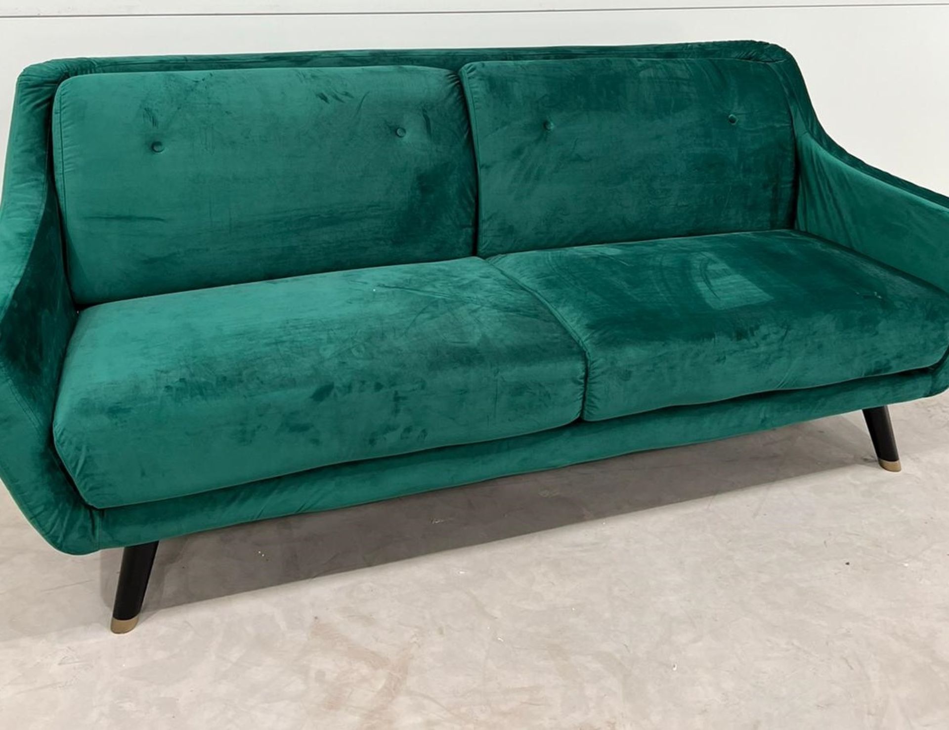 Lance Three Seater Sofa In Green Velvet Legs Finished In Black Legs This Welcoming Shape Is Hugged - Image 2 of 3