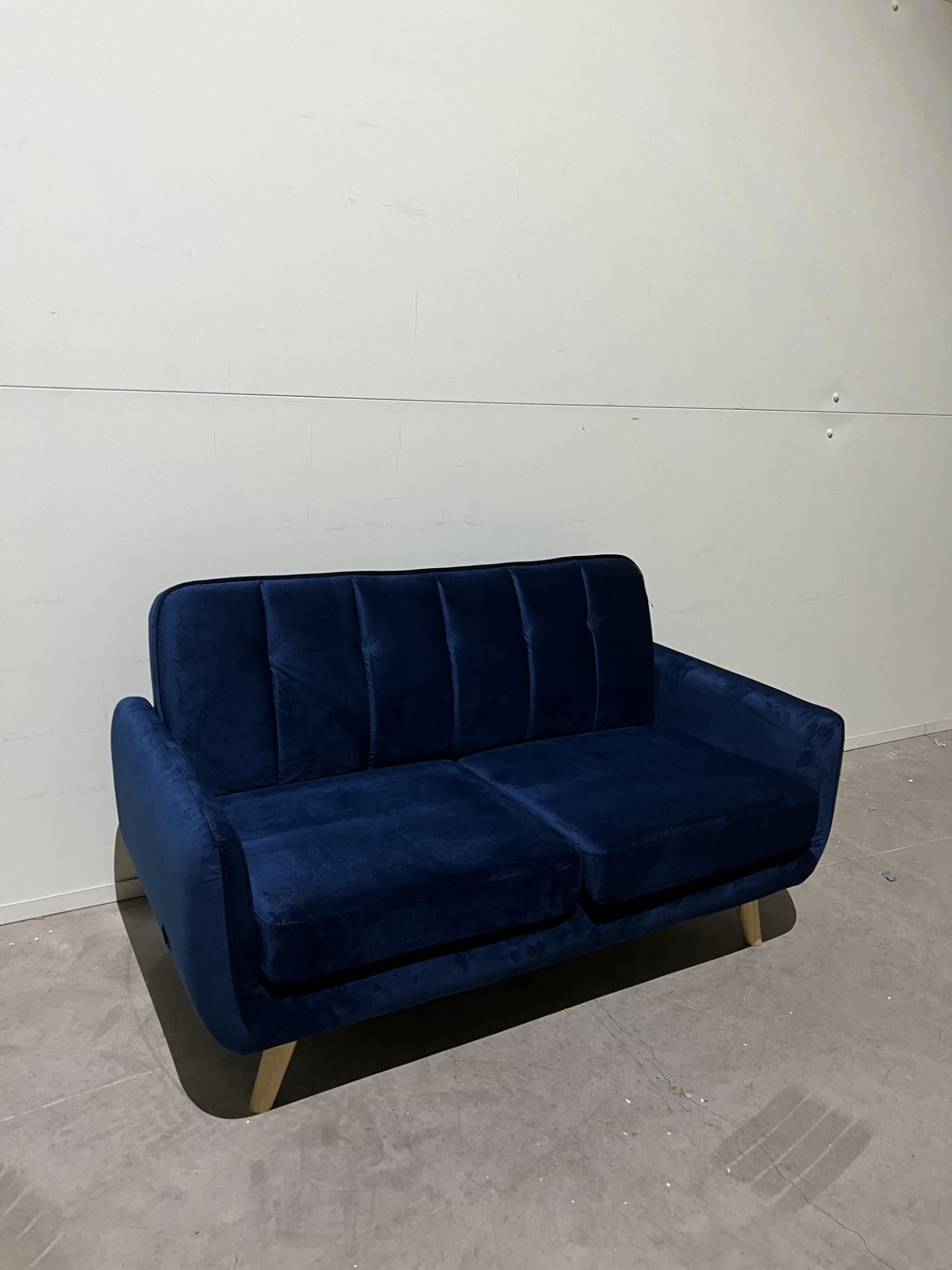 Camila Royal Blue Velvet Sofa Defined By It's Soft Curves And Low Rise Design As Well As Subtle - Image 2 of 2