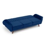 Lucia Sofa Bed In Blue Velvet A Beautiful Curved Backrest And Contrasting Dark Wooden Legs - The