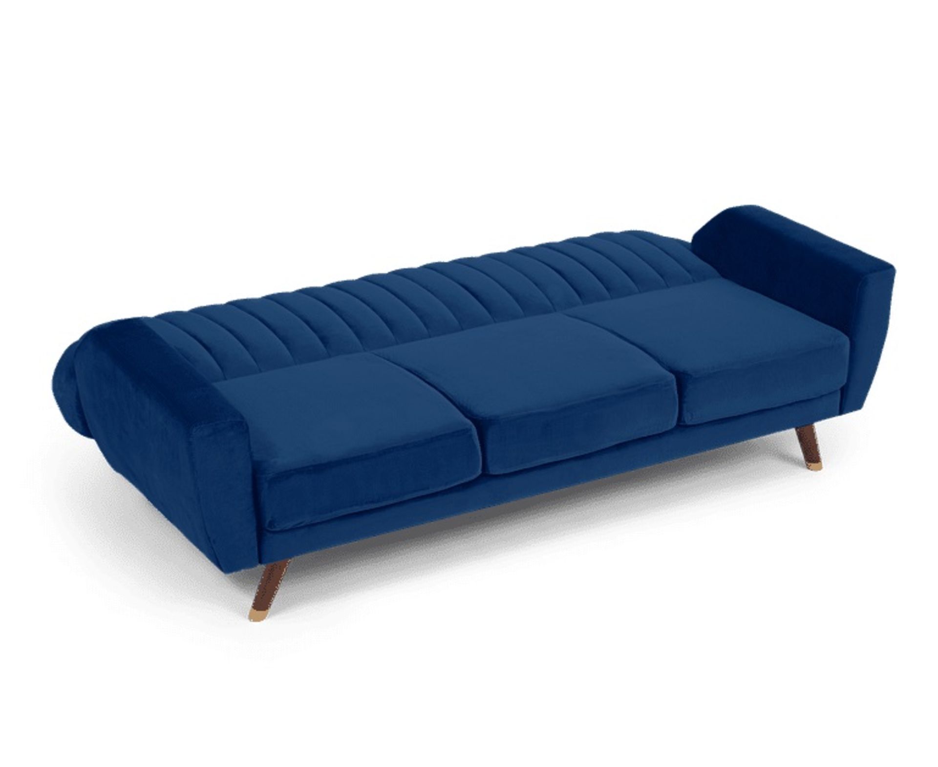 Lucia Sofa Bed In Blue Velvet A Beautiful Curved Backrest And Contrasting Dark Wooden Legs - The