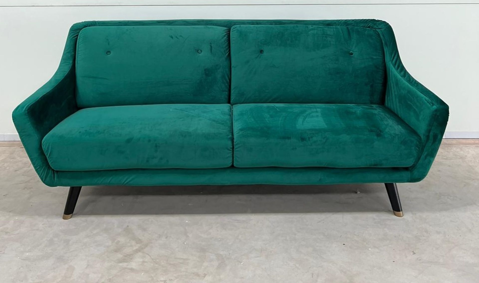 Lance Three Seater Sofa In Green Velvet Legs Finished In Black Legs This Welcoming Shape Is Hugged