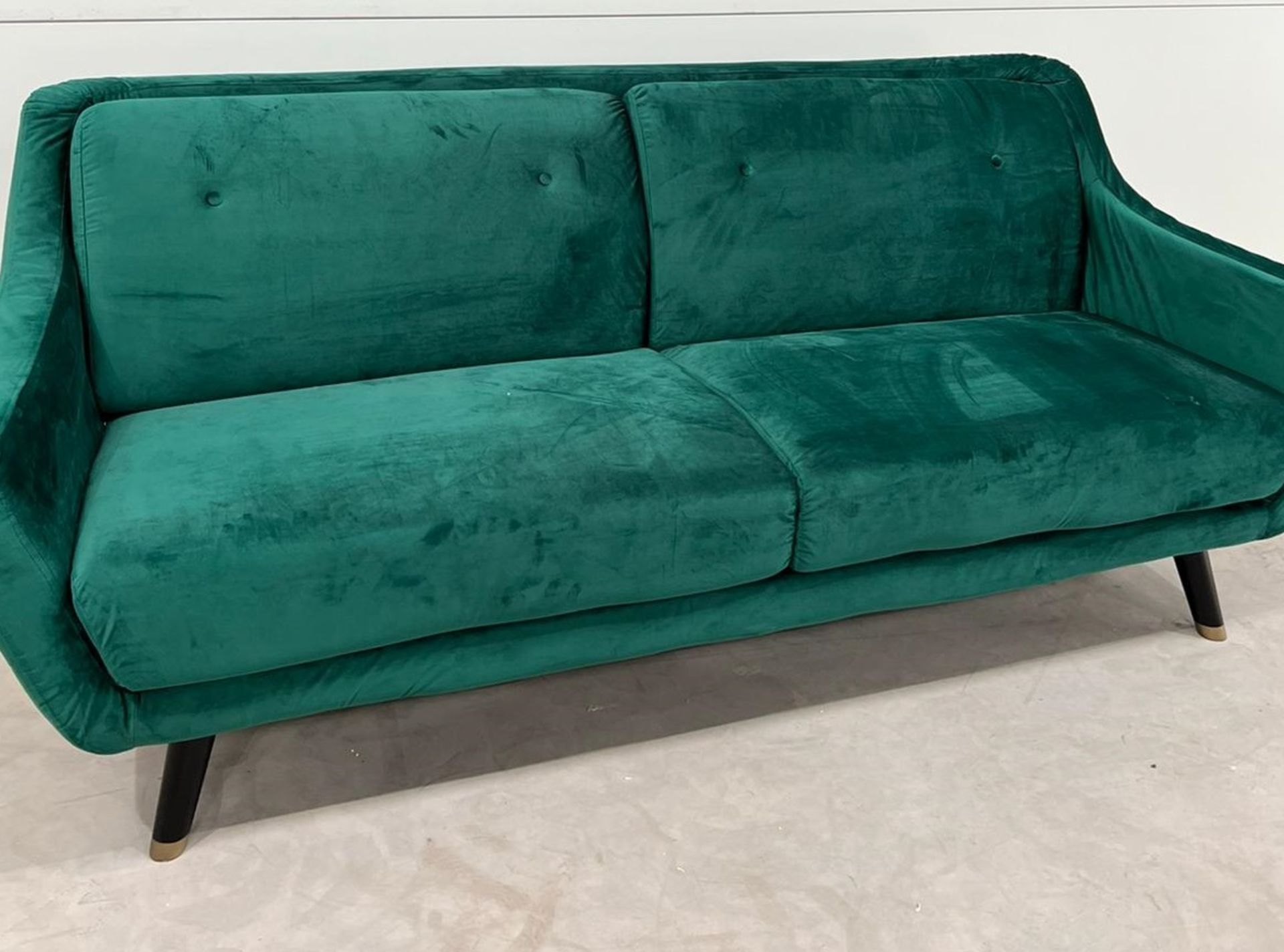 Lance Three Seater Sofa In Green Velvet Legs Finished In Black Legs This Welcoming Shape Is Hugged - Image 3 of 3