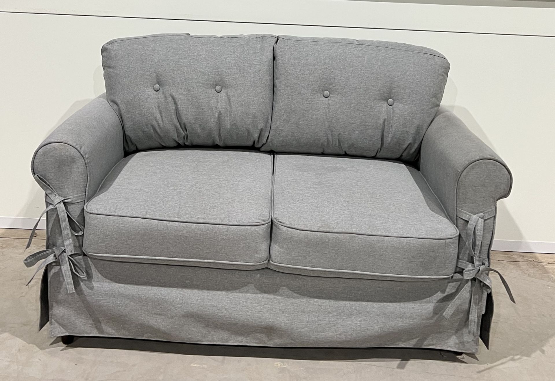 Clement Sofa Grey With Pretty Bow Detailing, Edged Cushions And Skirting, The Clement Collection - Image 2 of 3