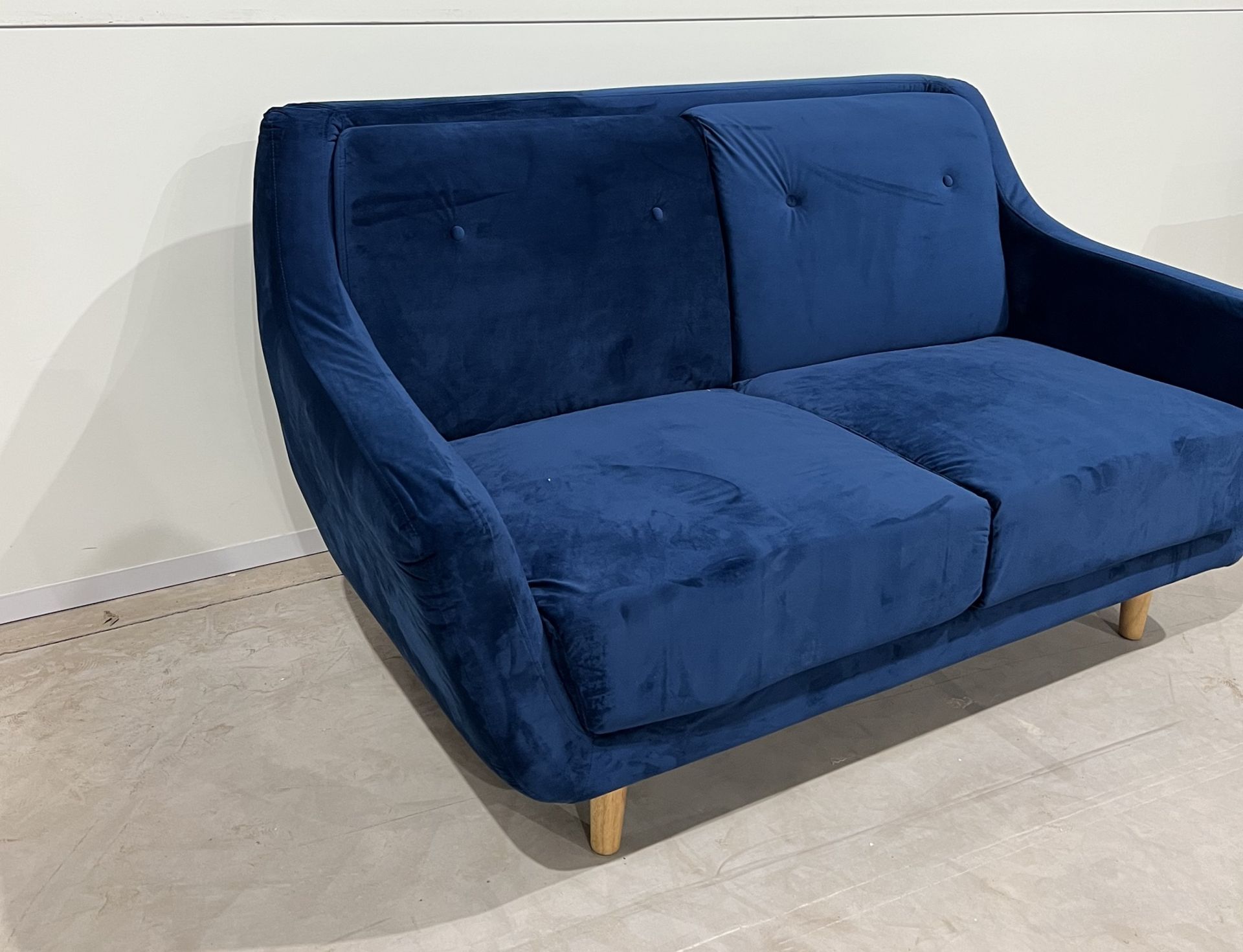 Lance Two Seater Sofa In Royal Blue Upholstery And Light Ash Leg Finiish This Welcoming Shape Is - Image 2 of 2