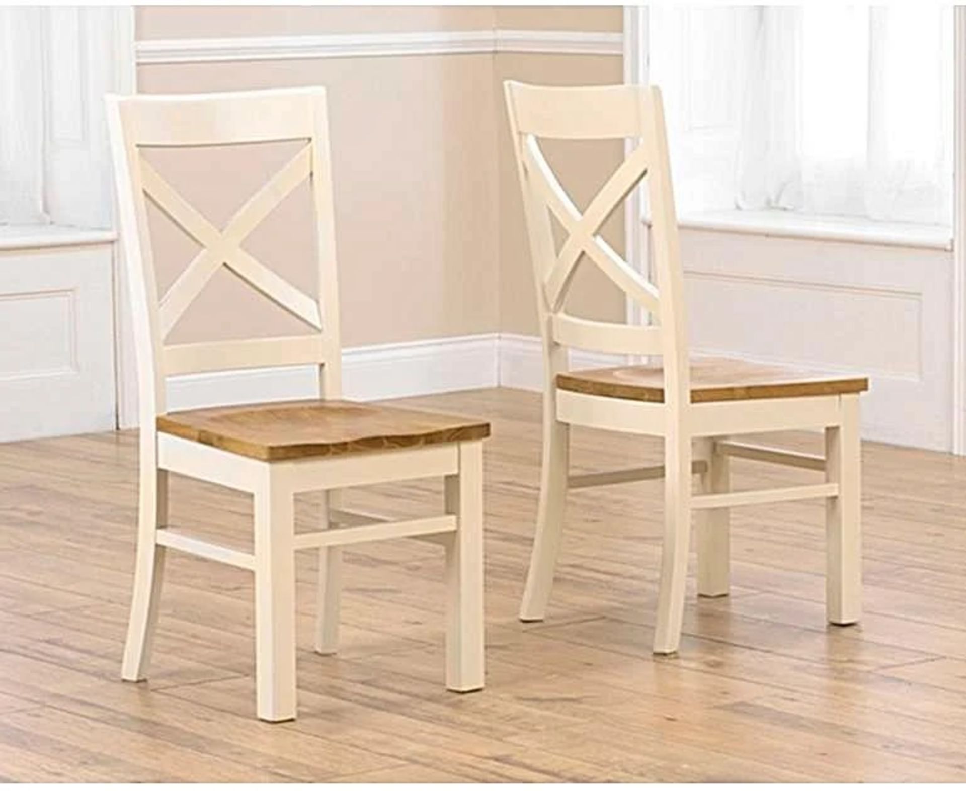 A set of 5 x Cavendish Solid Oak and Cream Dining Chairs with a traditional rustic style and charm
