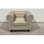 Natural Linen Chesterfield Style Armchair The Traditional Rolling Armrests And A Sumptuously Deep-