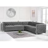 Mistral Grey Velvet Corner Sofa Offering Chesterfield-Inspired Looks And Luxurious Comfort, The