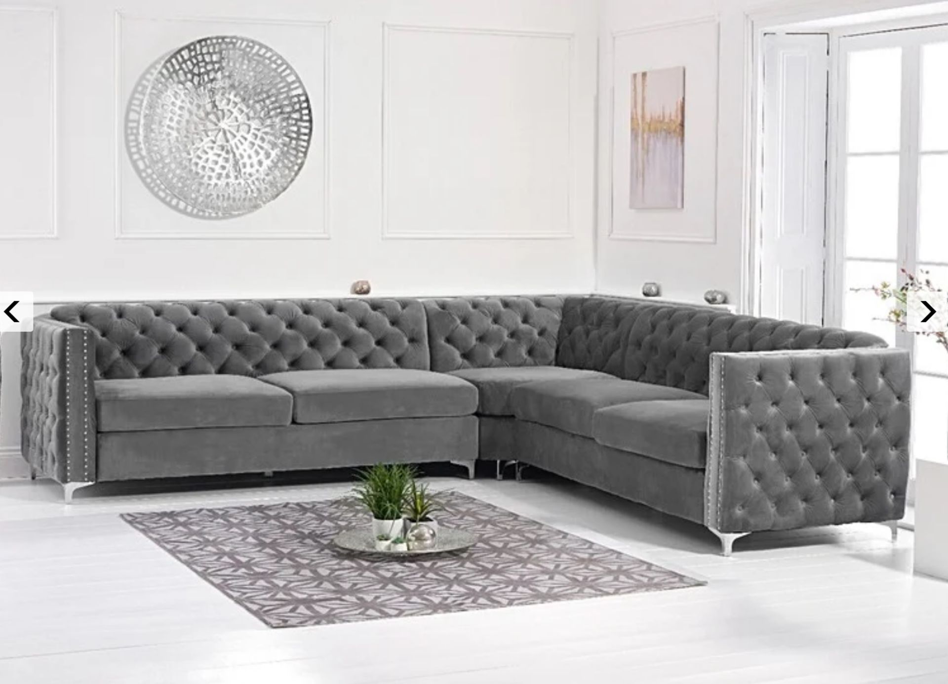 Mistral Grey Velvet Corner Sofa Offering Chesterfield-Inspired Looks And Luxurious Comfort, The