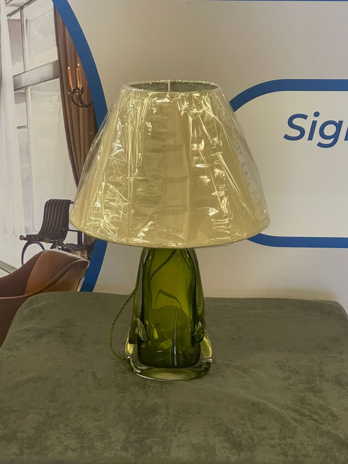 Heathfield And CO Eris Table Lamp in green Mouth-Blown Glass Features An Intense Drop Of Colour