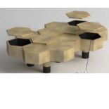 Hex Coffee Table- A Unique Piece Incorporating Cubbies For Storage With An Allover Finish Of Hand