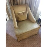 A pair of Egerton Armchair Sloping Arms Dressmakers Skirt And A Sprung Back gold/beige velvet