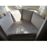 Custom Upholstered Trapezoid Bay Window Seat Cushion Pad in silver And Scatter Cushions Set 140 x