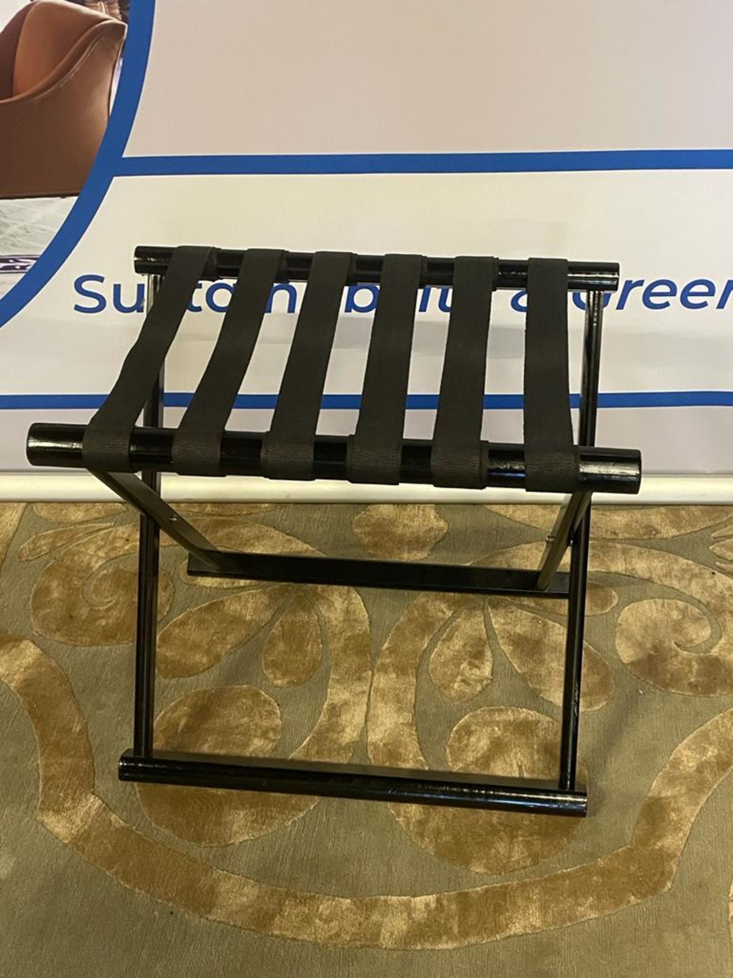 Hotel Black Wooden Luggage Rack European made without backrest Flat when folded up strong black