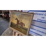 Framed Artwork On Board Of A Horse And Rider In The Style Of John Frederick Herirng In Ornate