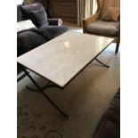 White Marble Coffee Table With Bronzed Frame Criss-Cross Style Legs And Pole Stretcher 115 x 60 x