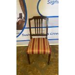 A pair of Georgian Style Side Chair Open Ribbon Carved Splat With striped Upholstered Seat Pad 42