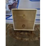 Sounder Two Drawer Bedside Cabinet Cream Wood Wish Shagreen Panel Doors On Brass Legs With Brass