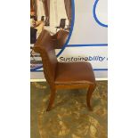 Scroll Back Leather Side Chair Legs And Frame In Solid Oak With A Stained Finish Upholstered In