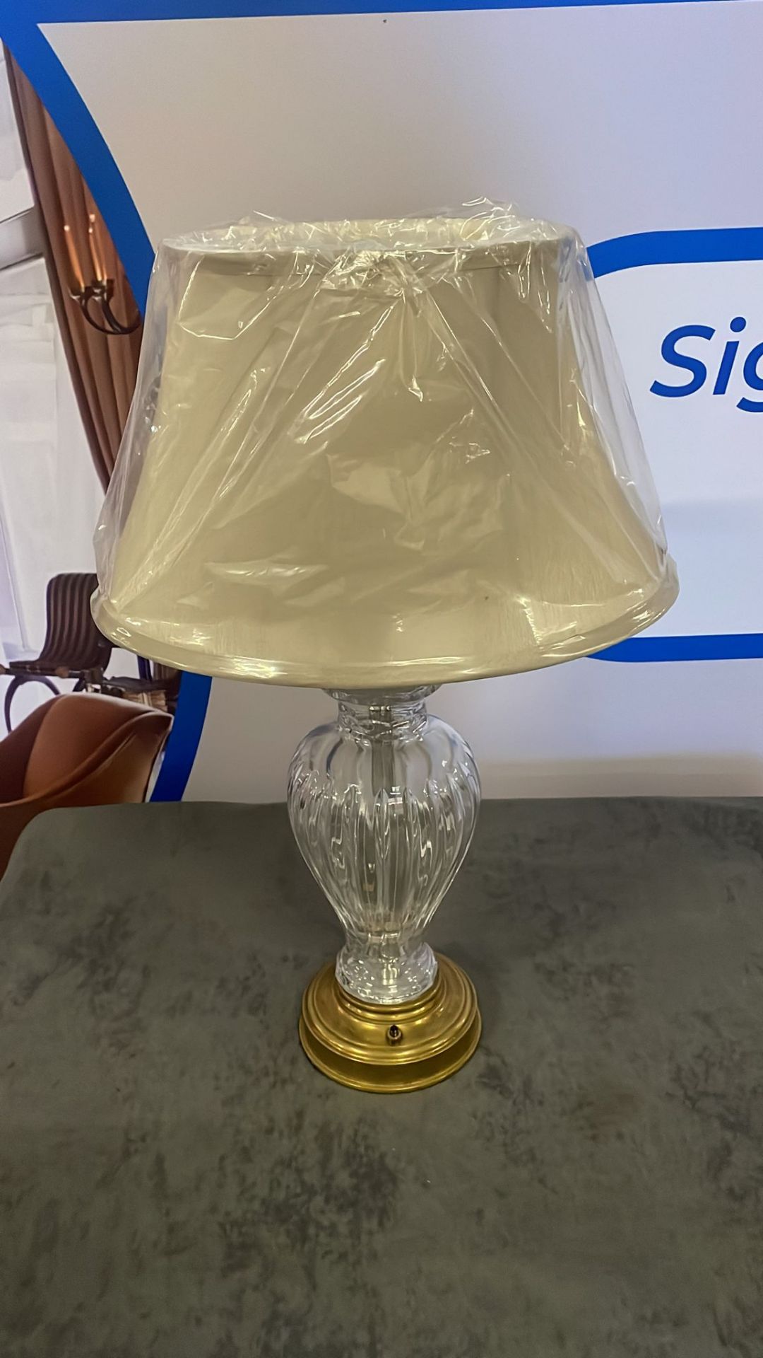 Cut Glass Crystal Urn Table Lamp brass Base complete with shade 60cm Tall