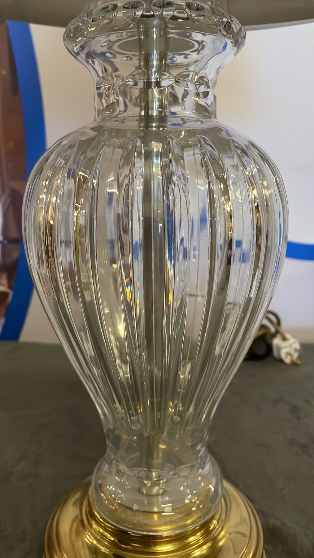 Cut Glass Crystal Urn Table Lamp brass Base complete with shade 60cm Tall - Image 3 of 3