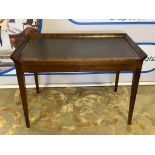 Writing table two drawer with black leather tooled inlay with galleried back 110 x 65 x 74cm