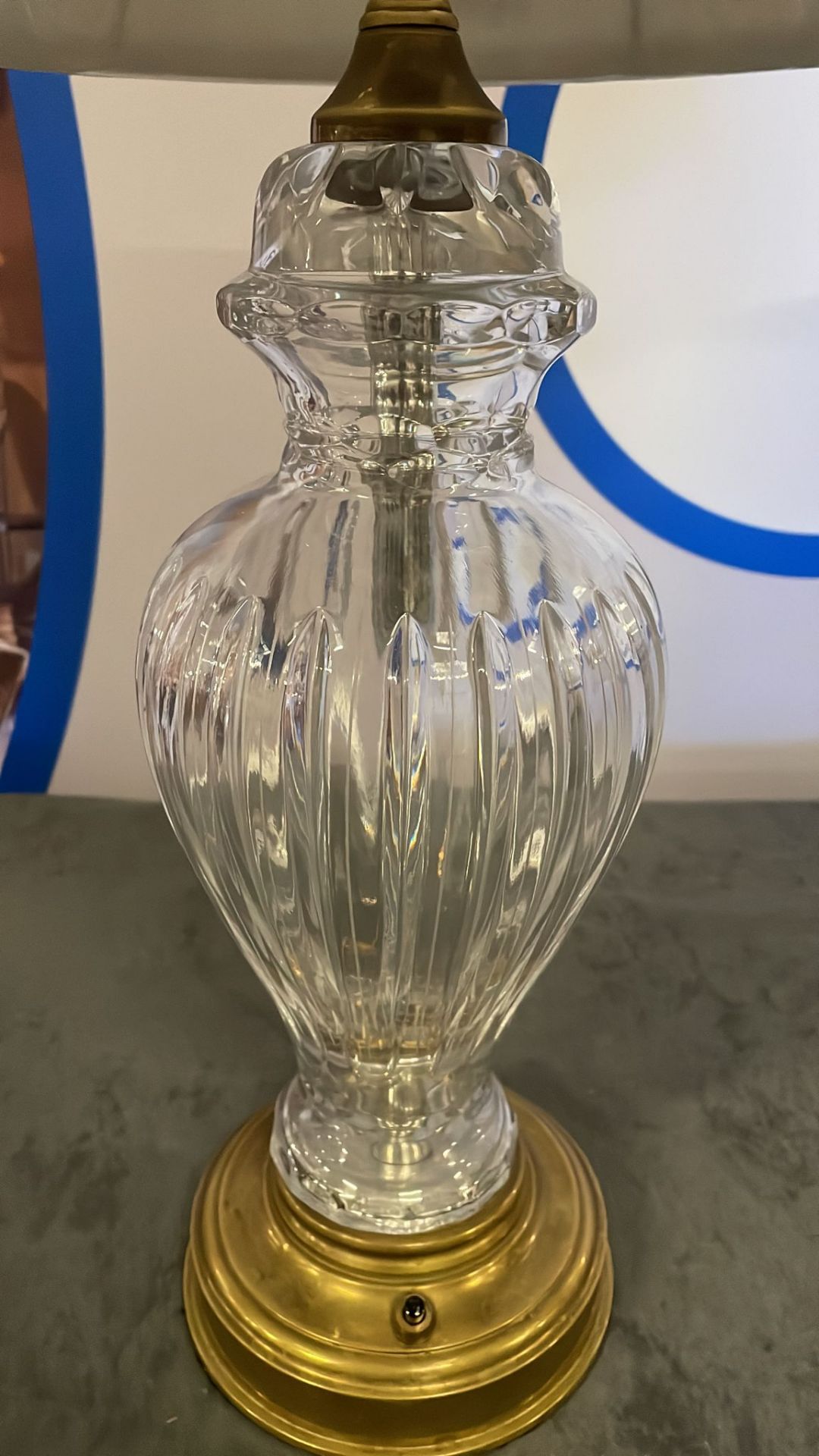 Cut Glass Crystal Urn Table Lamp brass Base complete with shade 60cm Tall - Image 2 of 3