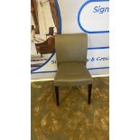 A set of 5 x upholstered Beige side chair with padded back rest and seat pad mounted on dark stained