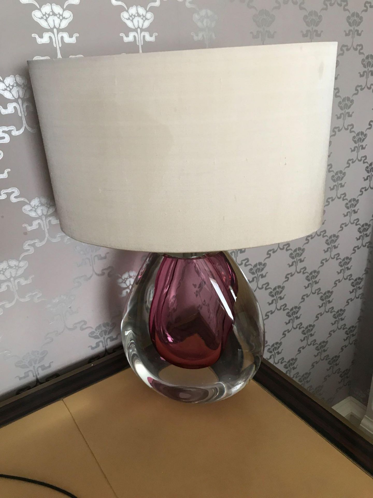 Heathfield And CO Mia Table Lamp in Pink Mouth-Blown Glass Features An Intense Drop Of Colour And