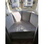 Custom Upholstered Trapezoid Bay Window Seat Cushion Pad in silver And Scatter Cushions Set 140 x