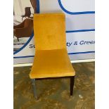 A Side chair Wooden back with brass detailed handle upholstered in yellow velvet on dark stained