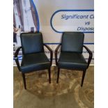 A set of 4 x R Griffiths Woodwear Wychwood Design blue leather armchairs wenge framed arms on square