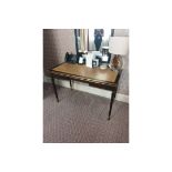 Writing Desk High Gloss Ebony Wood With Tooled Leather Inlay Faux Central Drawer Flanked By Single