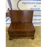 A mahogany two drawer leather inlay top luggage trunk 90 x 50 x 53cm